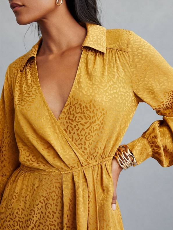 Nwt Anthropologie Yellow/Gold Long Sleeve Leopard Print Mini Dress